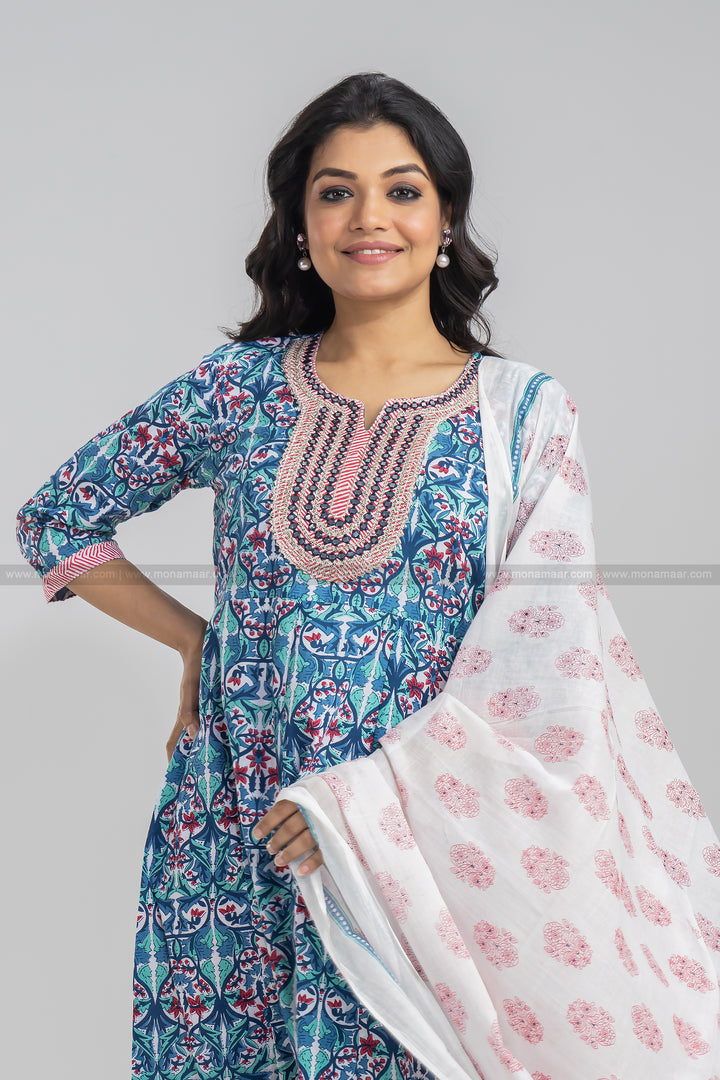 Sanganer Print Anarkali Kurti Set