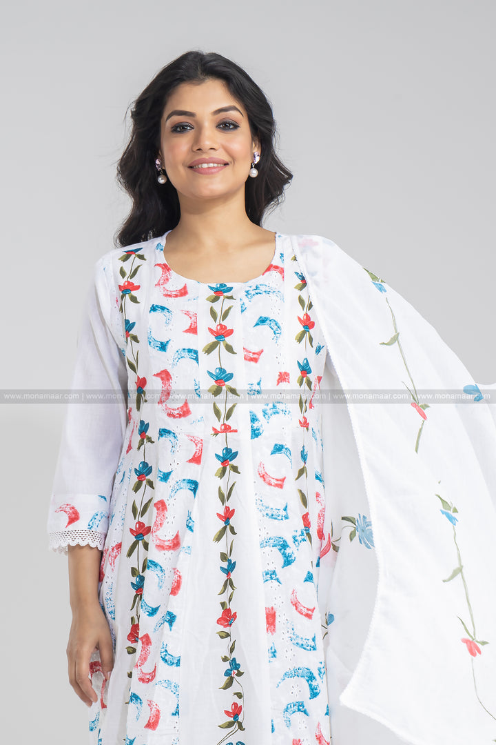 Anarkali Chickan Schiffli Kurti Set