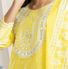 Yellow Embroidered Kurti Pant Dupatta Set