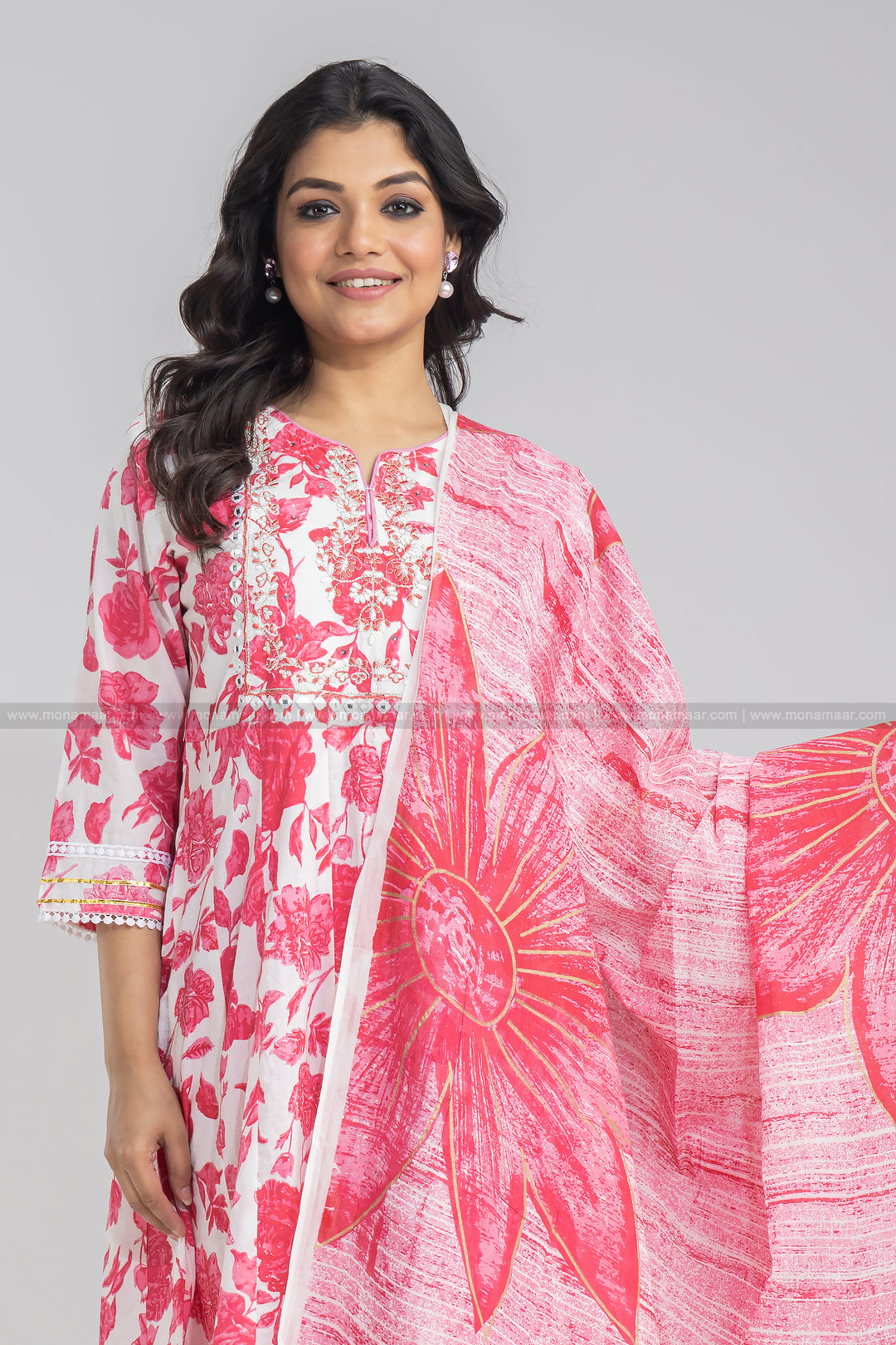 Rose Pink Floral Print Kurti Set