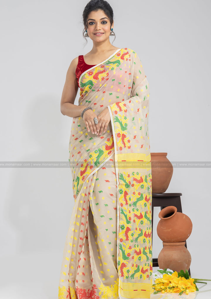 Beige Dhakai Jamdani Saree