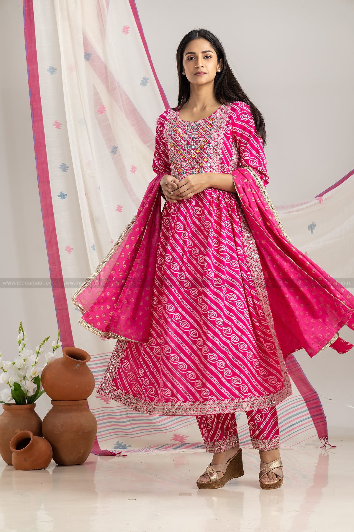 Gorgeous Rayon Rani Pink Color 3 Pcs Kurti , Plazzo-pant, Dupatta Sets for  Girls and Womens