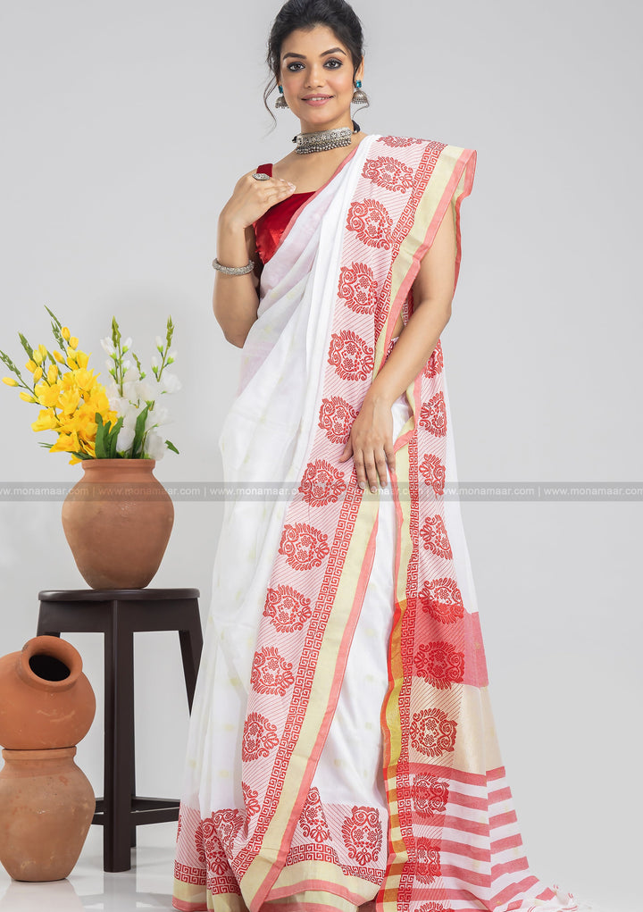 Bengal Khadi Owl Border Saree