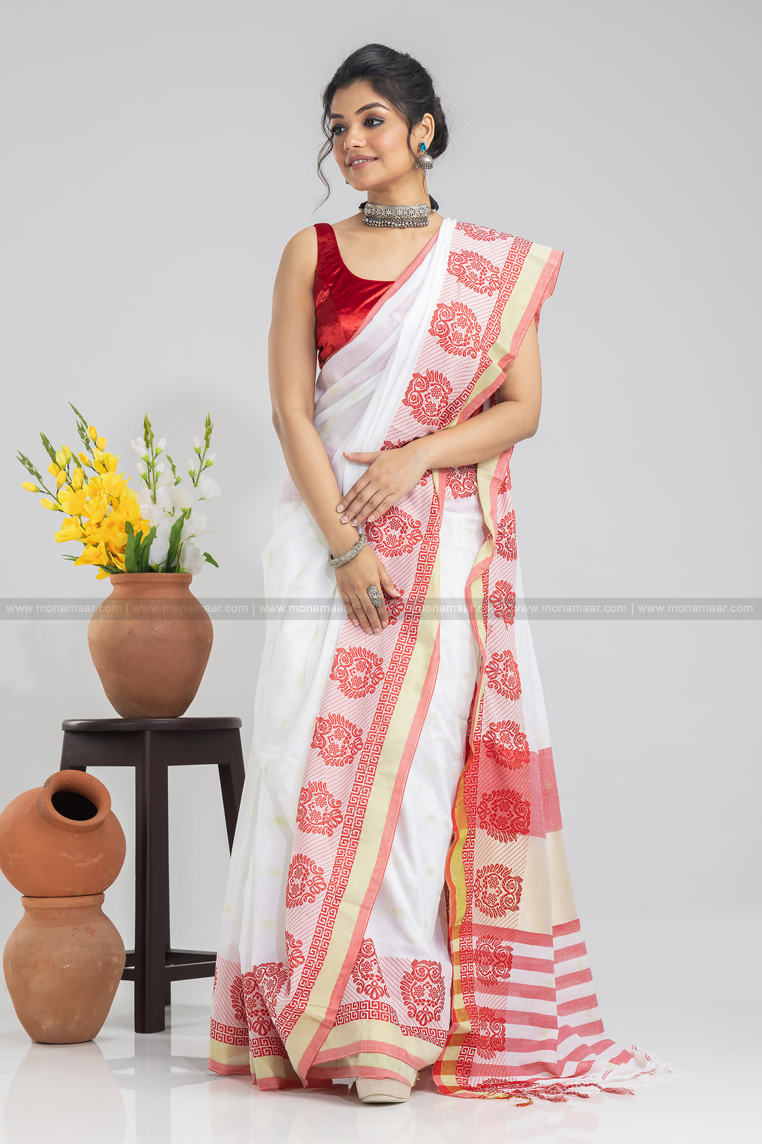 Bengal Khadi Owl Border Saree