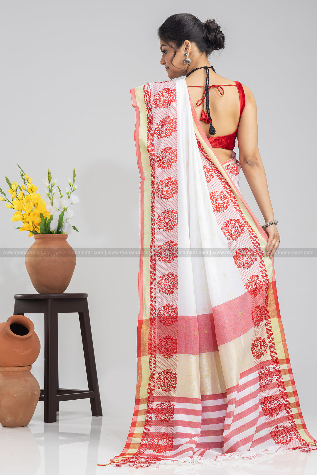 Bengal Khadi Owl Border Saree