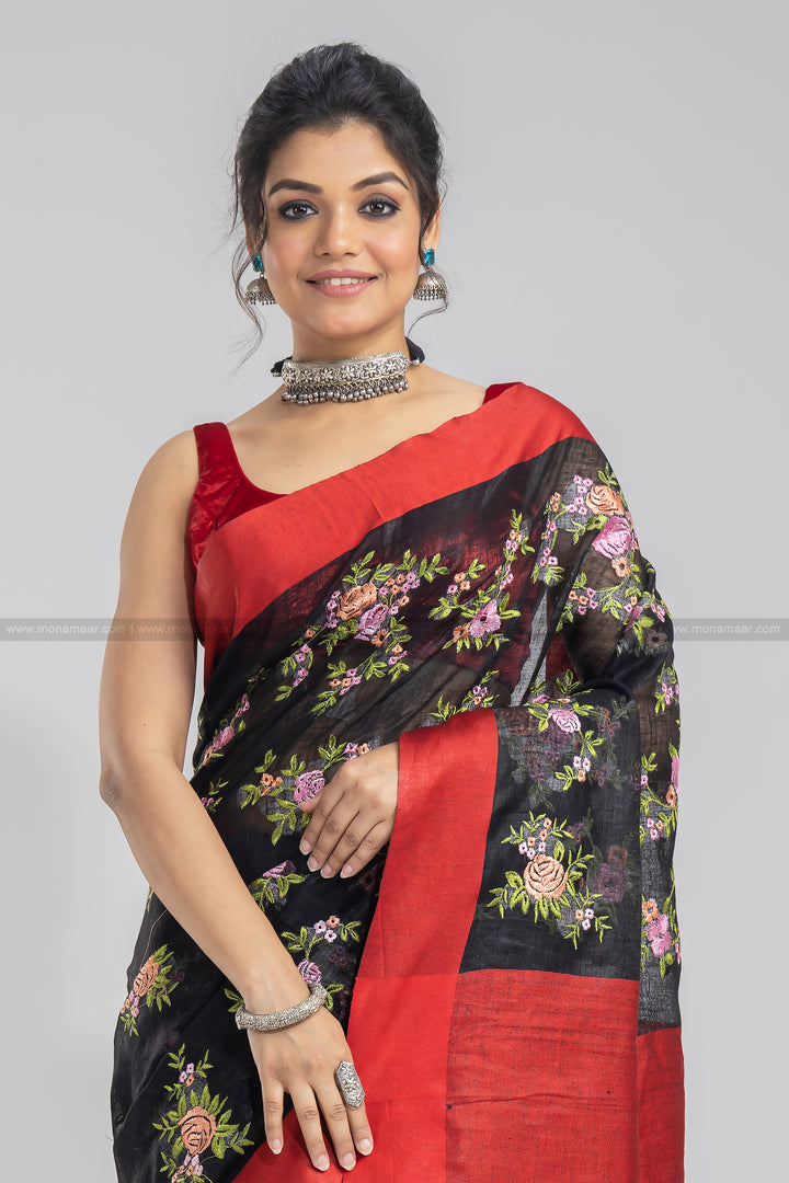 Linen Embroidery Saree