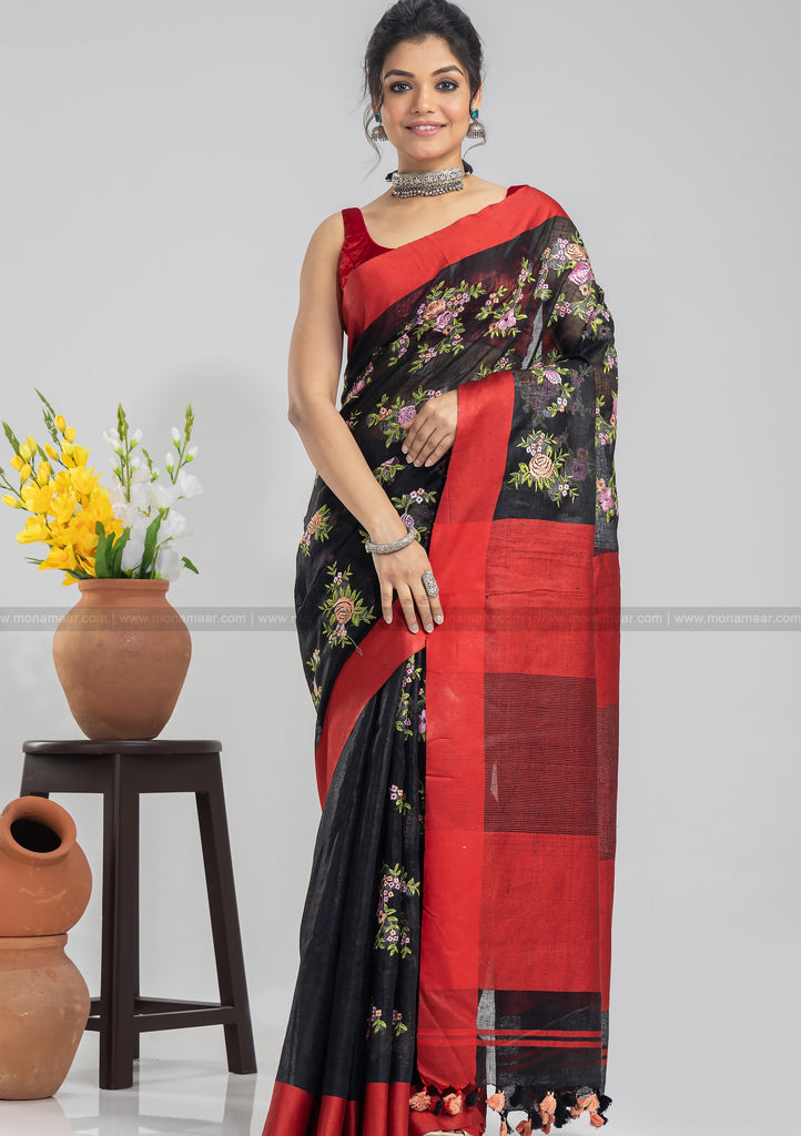 Linen Embroidery Saree