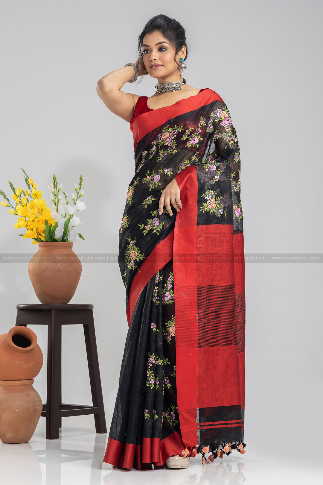 Linen Embroidery Saree