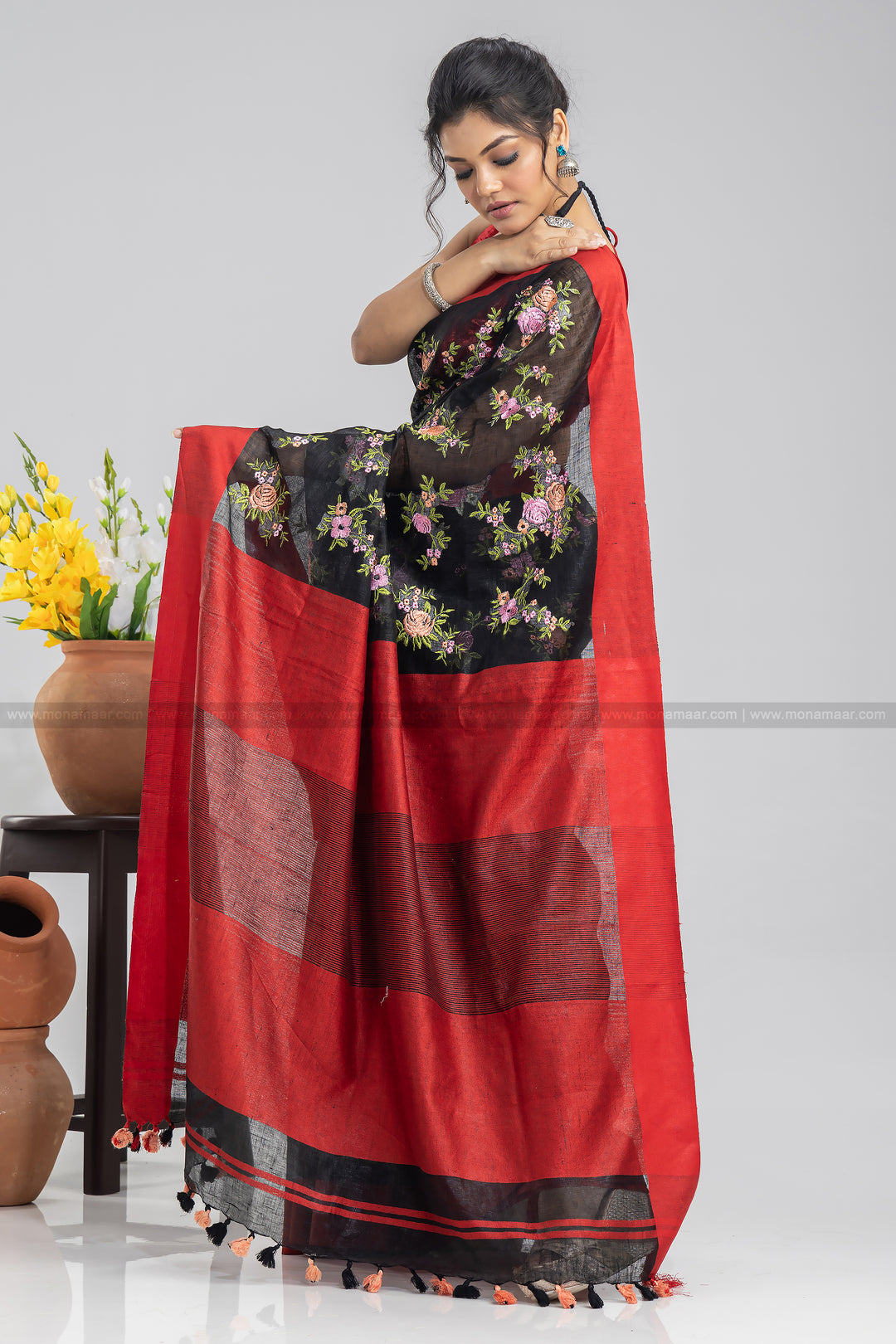 Linen Embroidery Saree