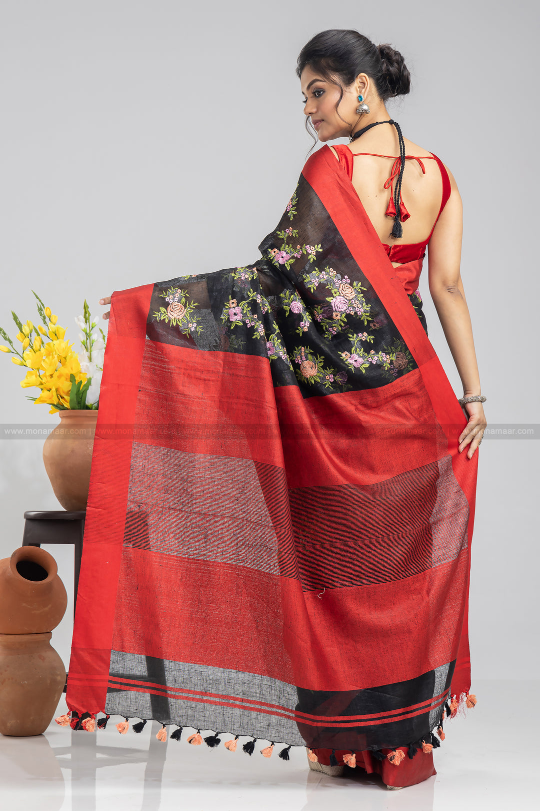 Linen Embroidery Saree