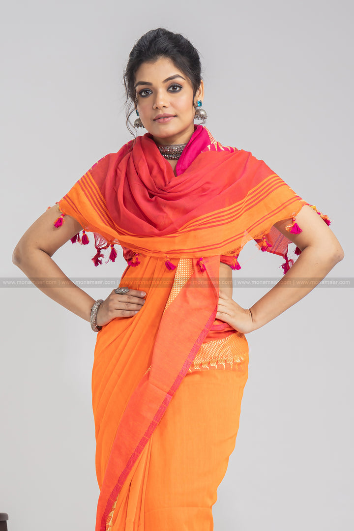 Aura Of Pure Khadi Cotton (Favourite Orange Color) Saree