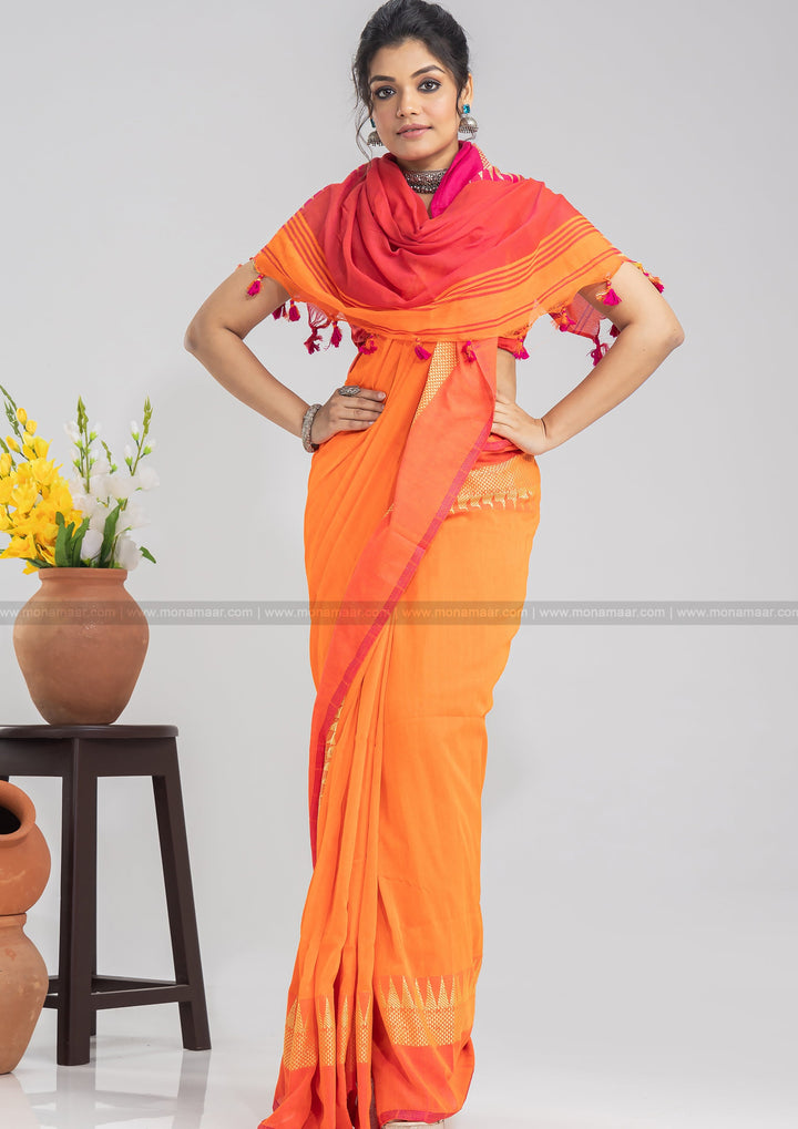 Aura Of Pure Khadi Cotton (Favourite Orange Color) Saree