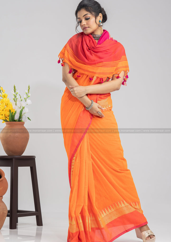 Aura Of Pure Khadi Cotton (Favourite Orange Color) Saree