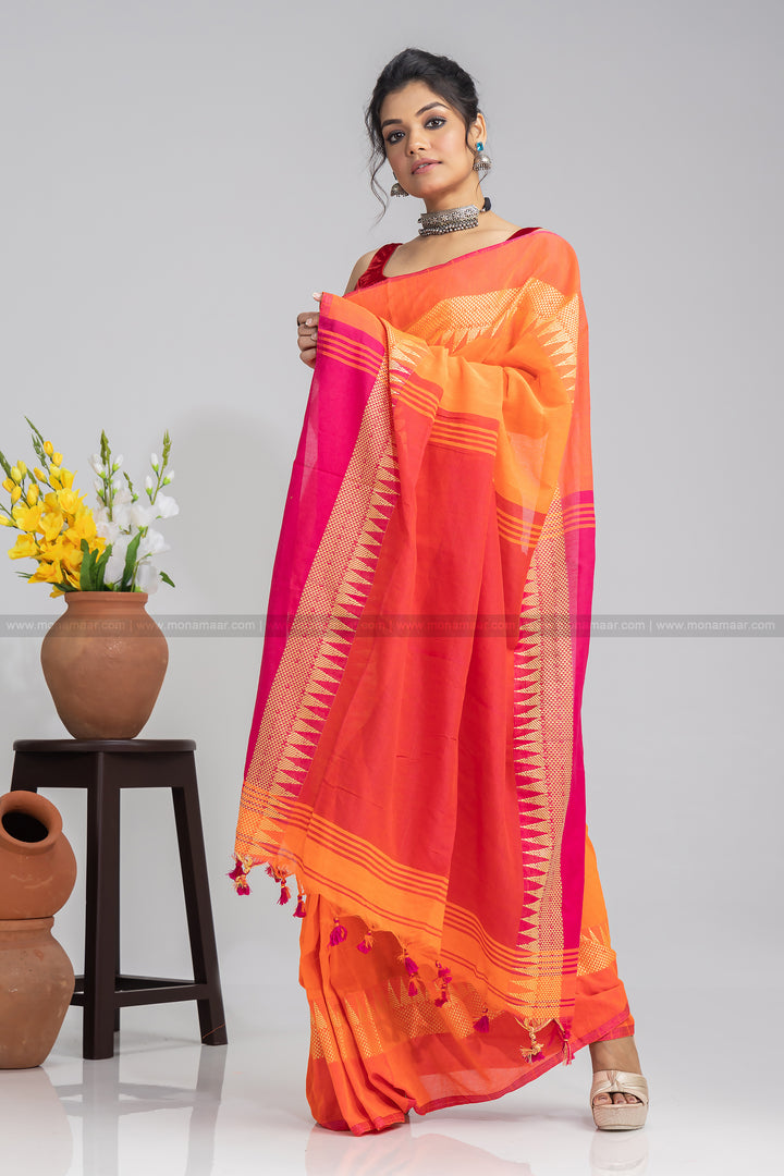 Aura Of Pure Khadi Cotton (Favourite Orange Color) Saree