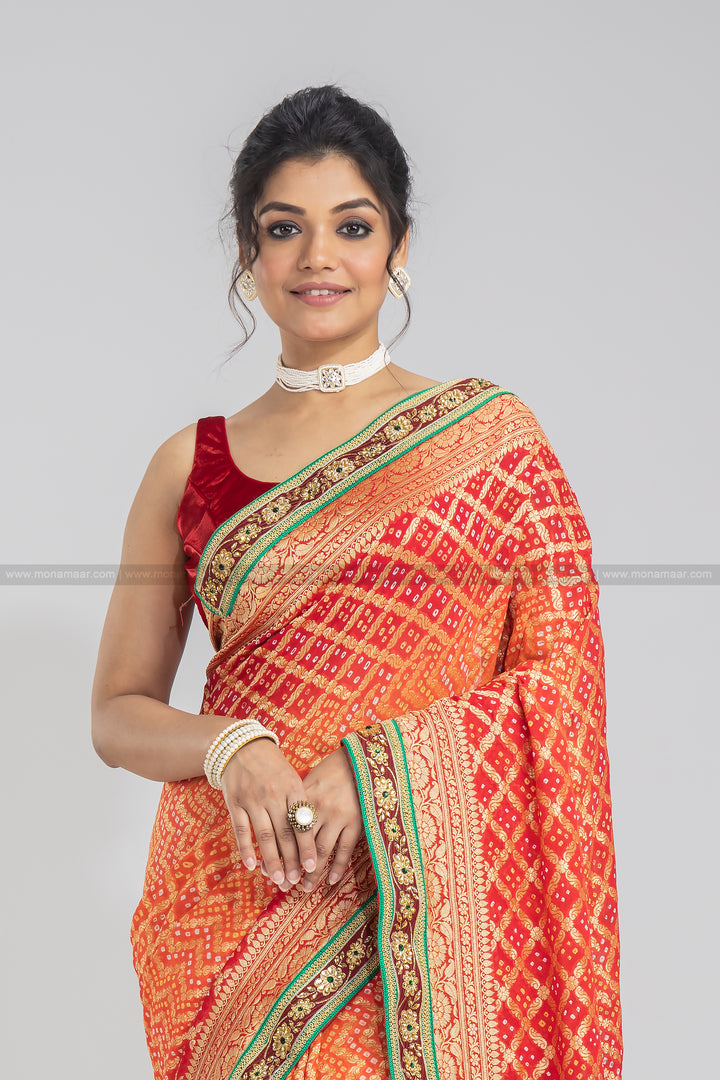 Khaddi Bandhani Georgette Banarasi Saree