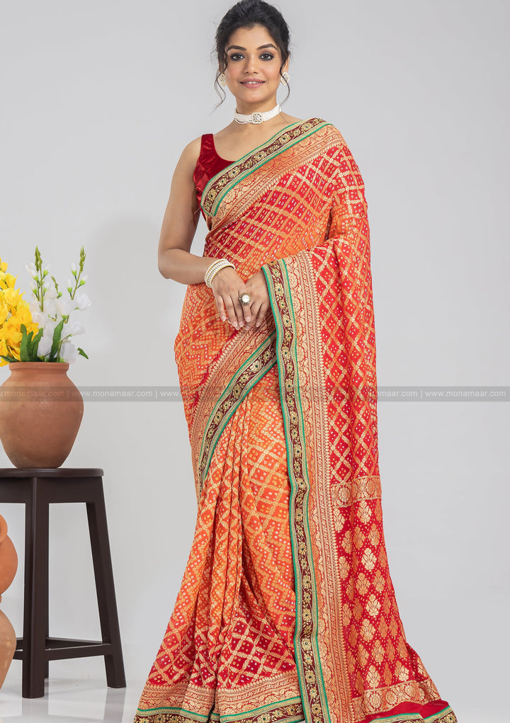 Khaddi Bandhani Georgette Banarasi Saree