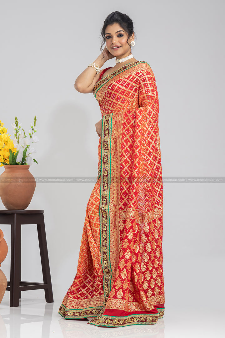 Khaddi Bandhani Georgette Banarasi Saree