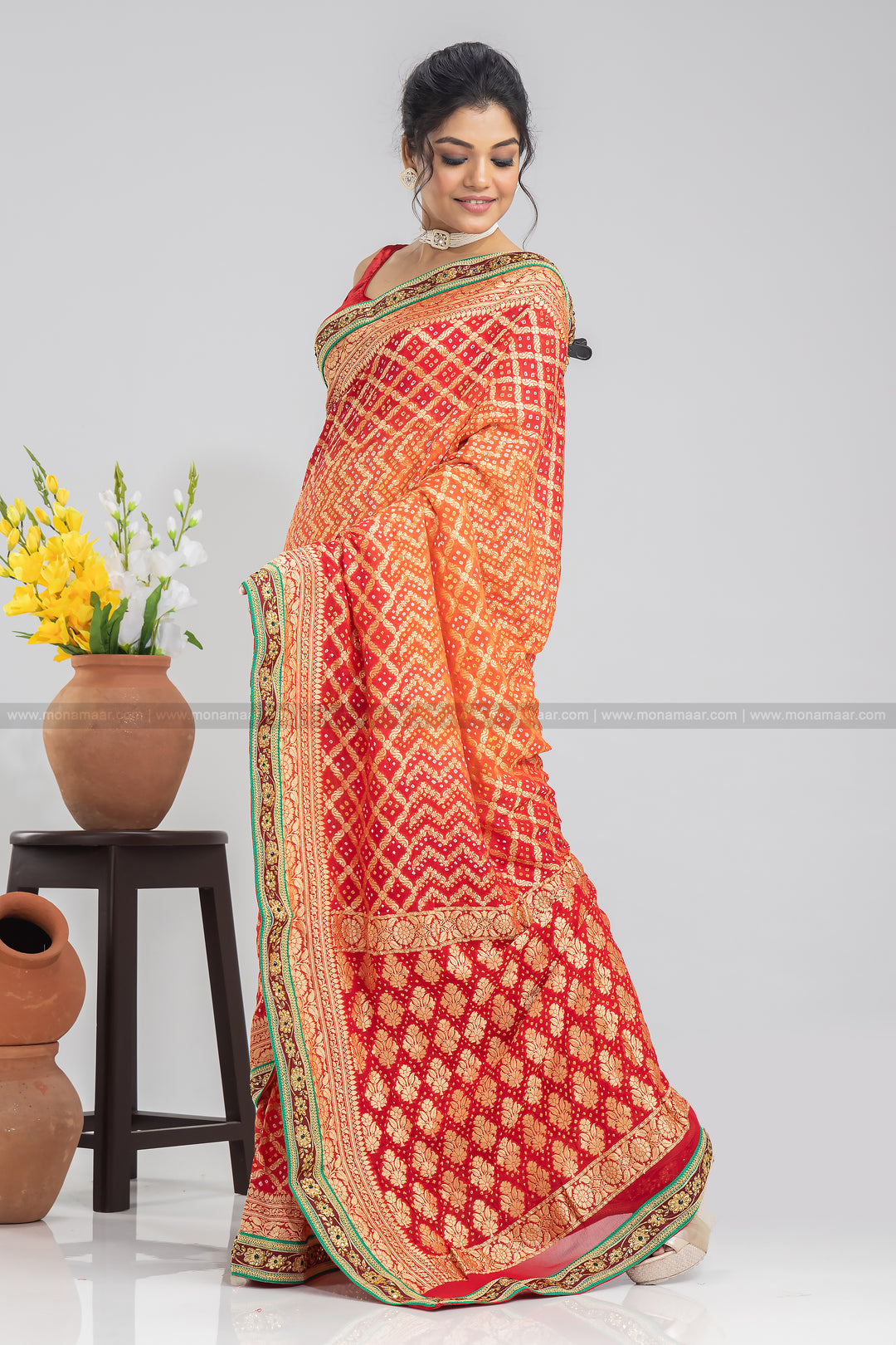 Khaddi Bandhani Georgette Banarasi Saree