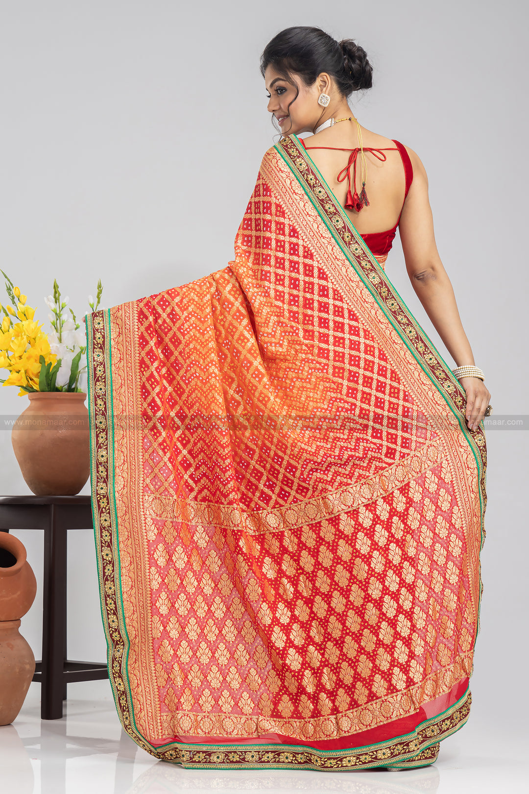 Khaddi Bandhani Georgette Banarasi Saree