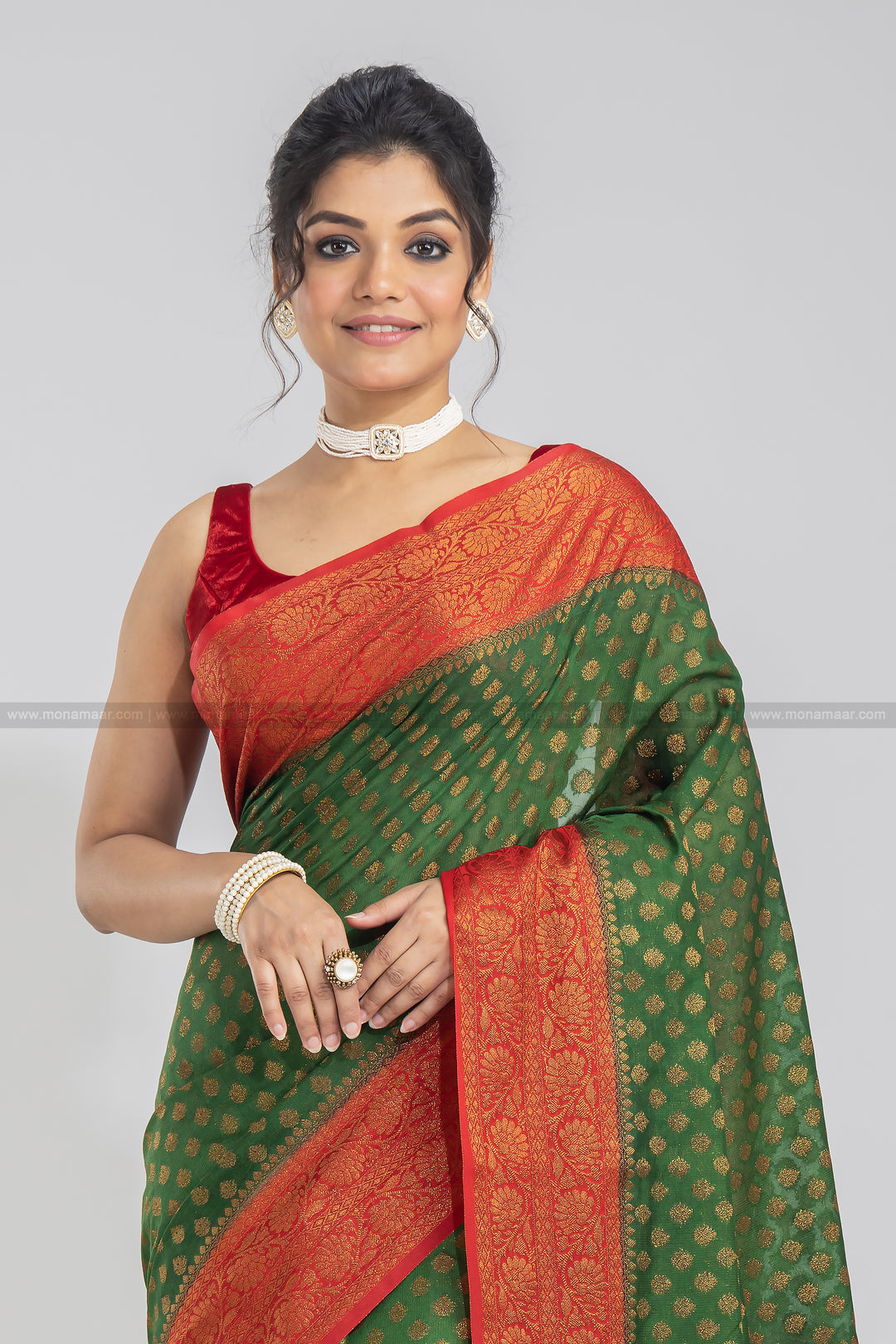 Green Banarasi Semi Georgette Saree