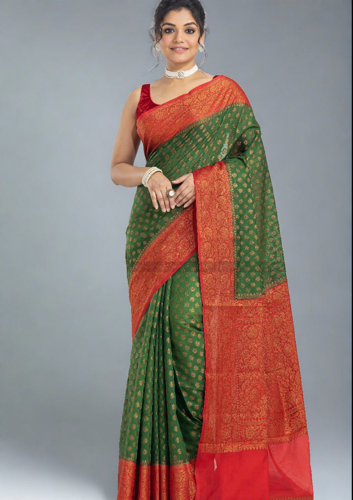 Green Banarasi Semi Georgette Saree