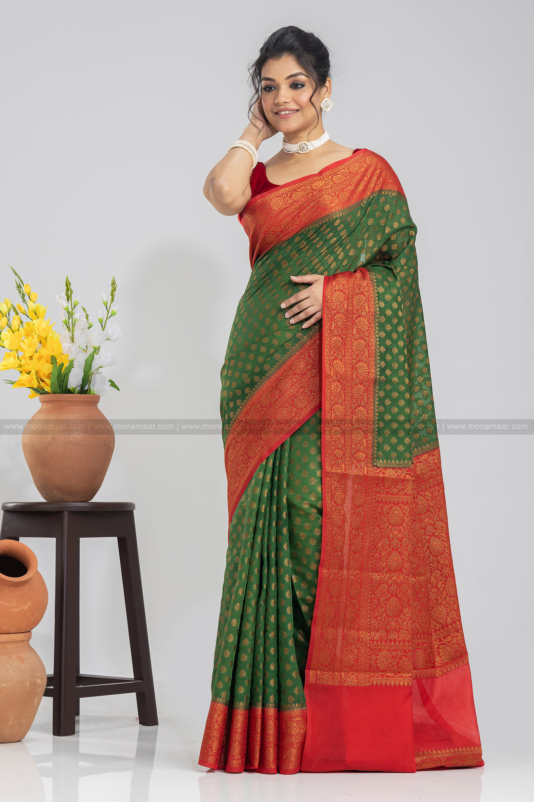 Green Banarasi Semi Georgette Saree