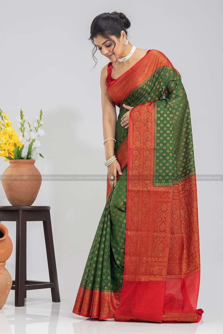 Green Banarasi Semi Georgette Saree