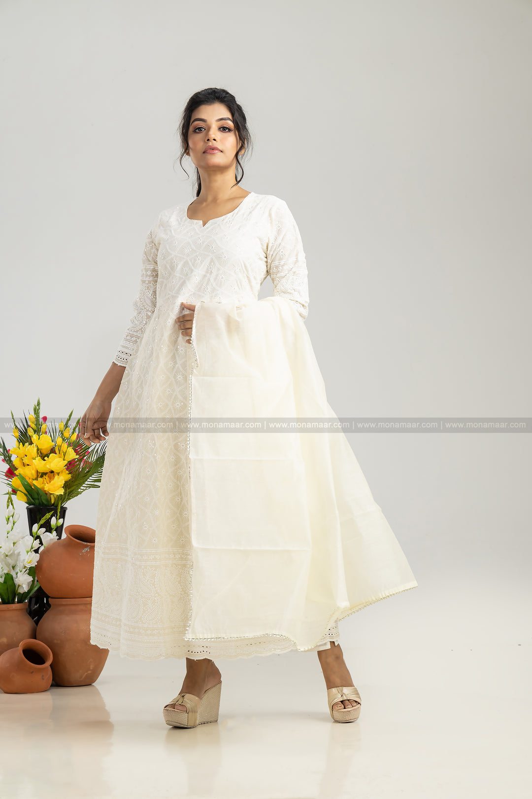 White Chikankari Kurti Set