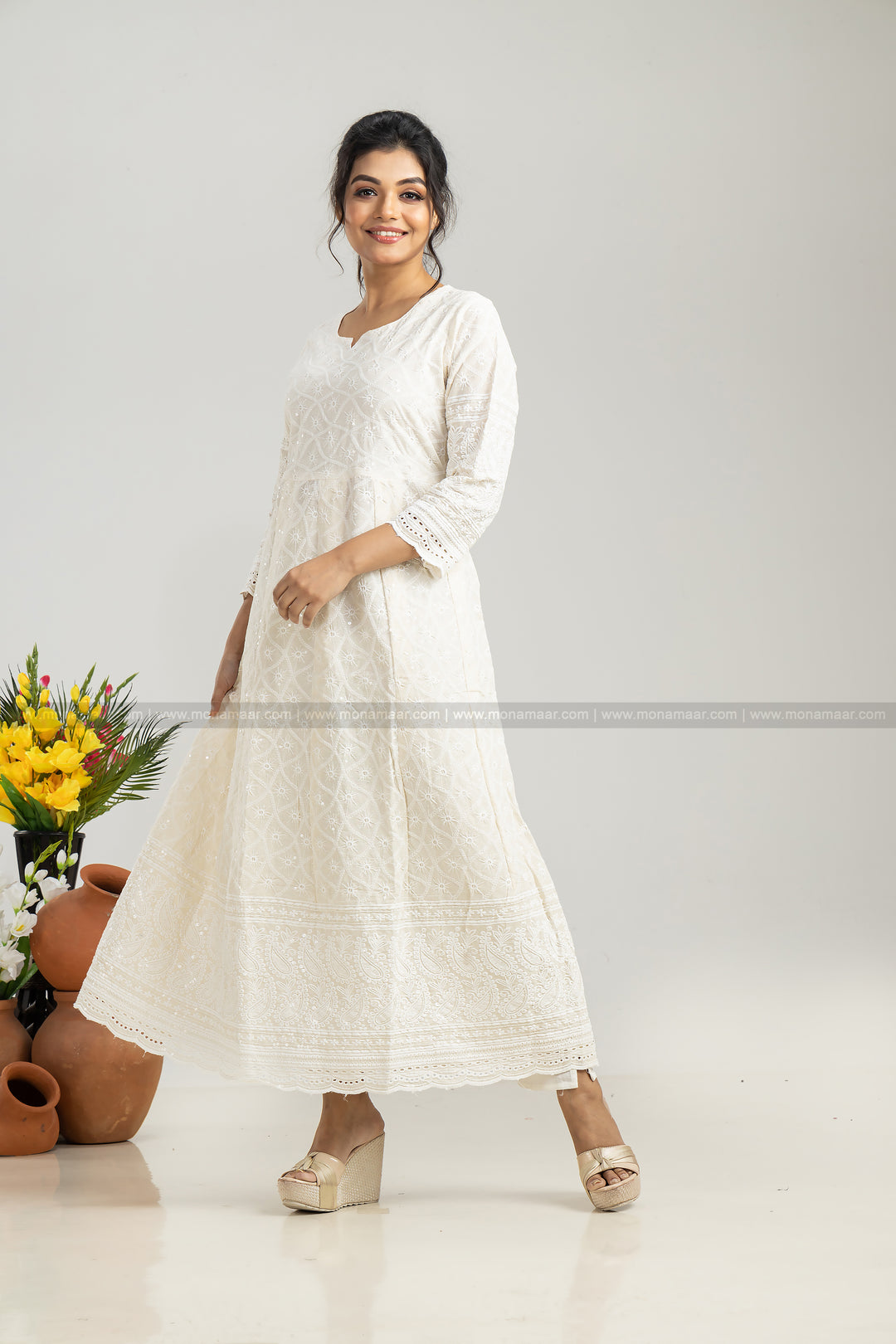 White Chikankari Kurti Set