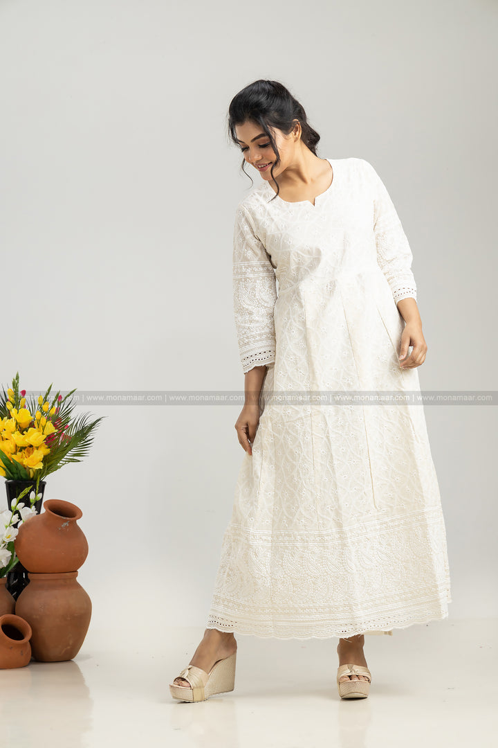 White Chikankari Kurti Set