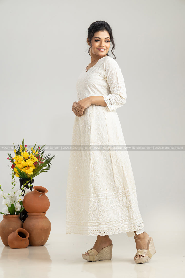 White Chikankari Kurti Set