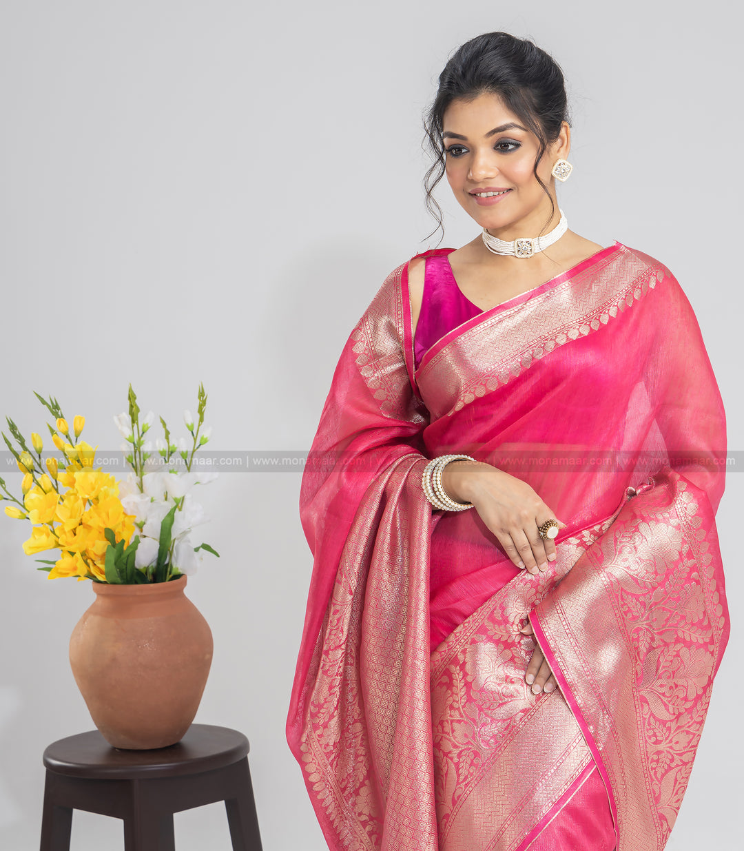 Pure Handwoven Silk Linen Banarasi