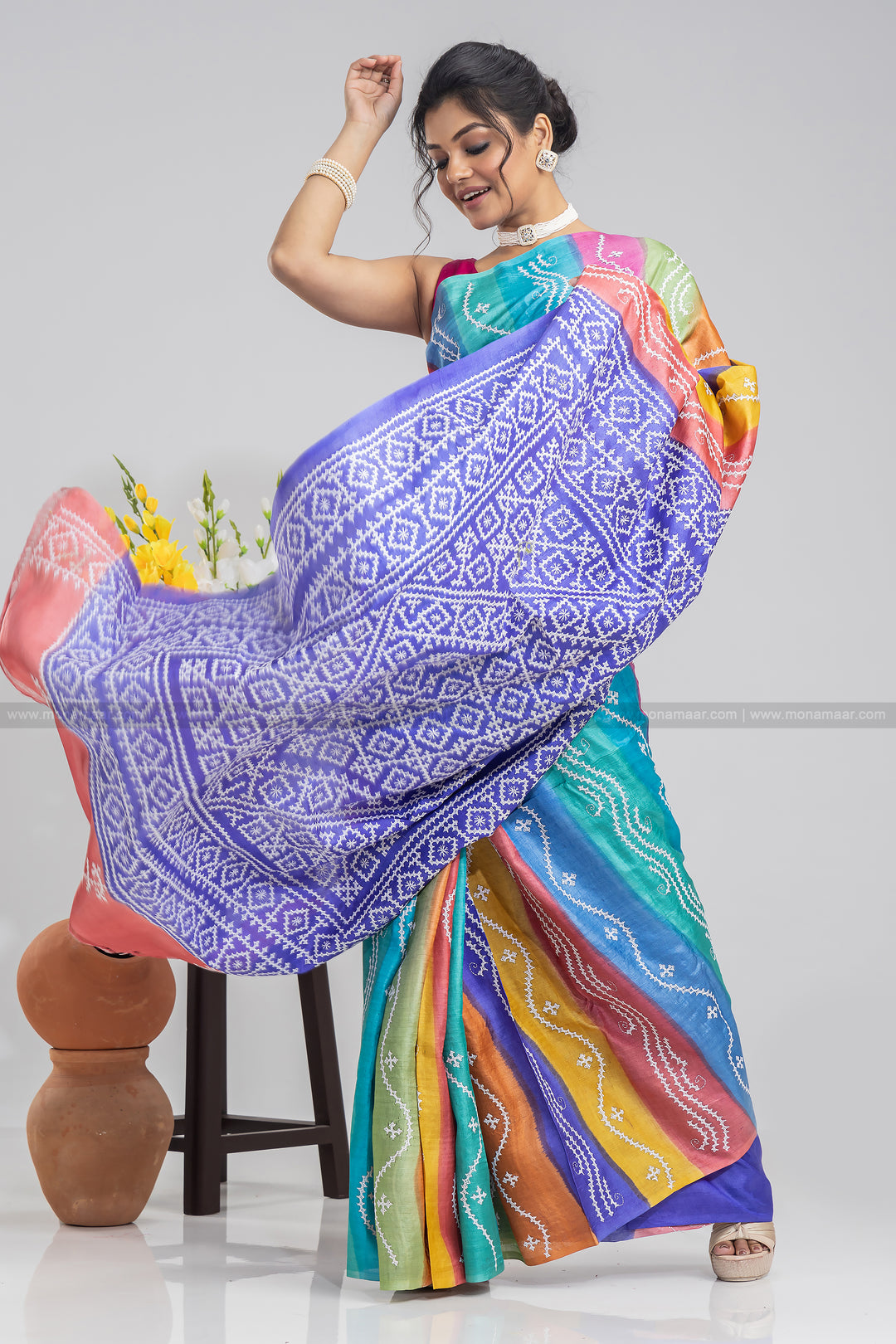 Multi Color Gujarati Embroidery Saree