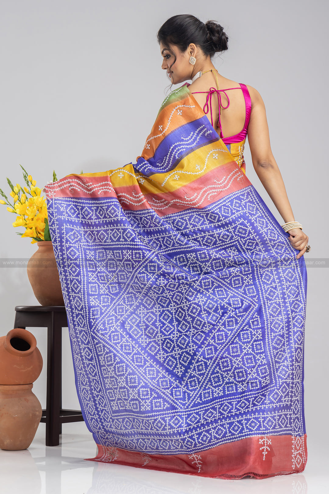 Multi Color Gujarati Embroidery Saree