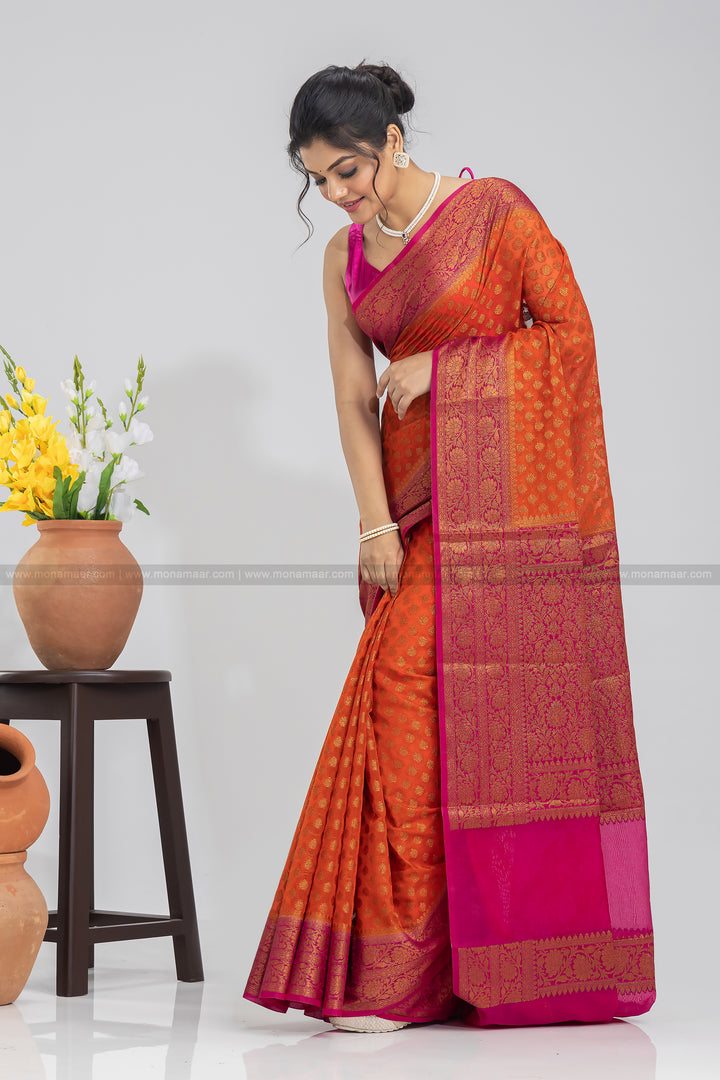 Orange Banarasi Semi Georgette Saree