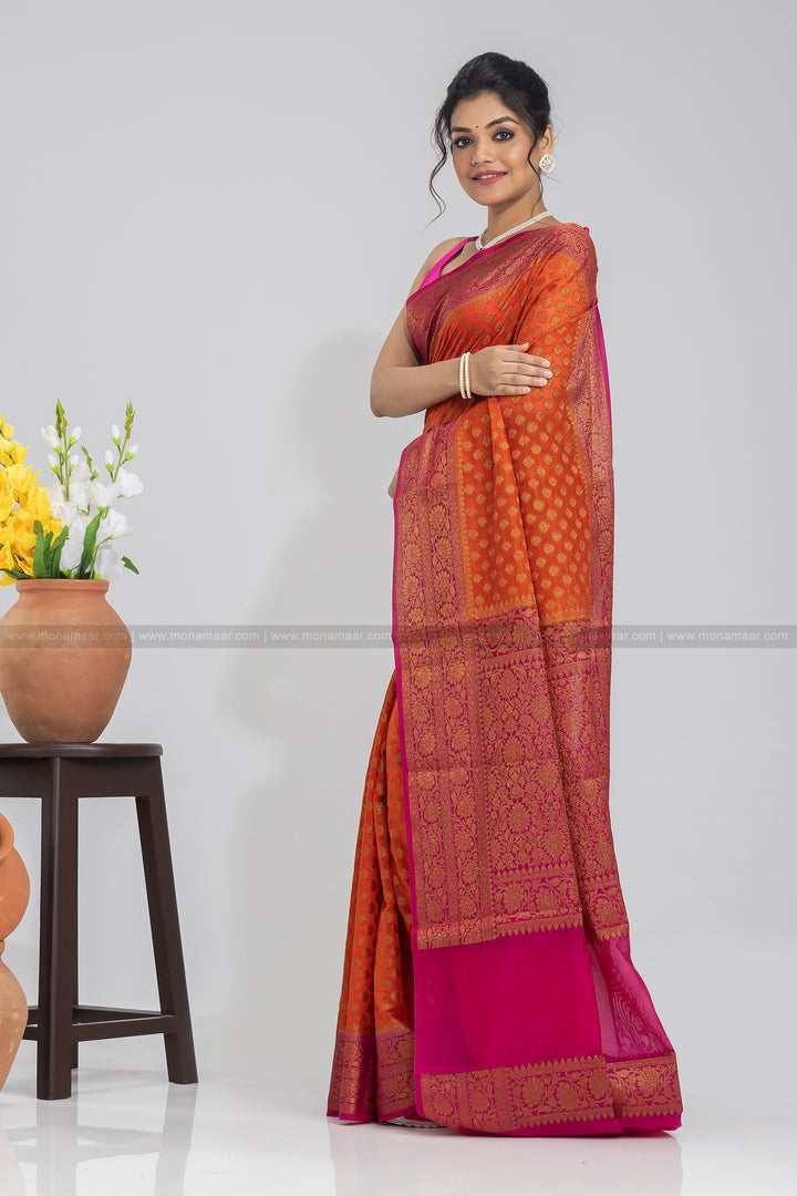 Orange Banarasi Semi Georgette Saree