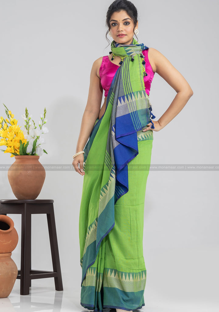 Aura Of Pure Khadi Cotton (Natural Pista Color) Saree