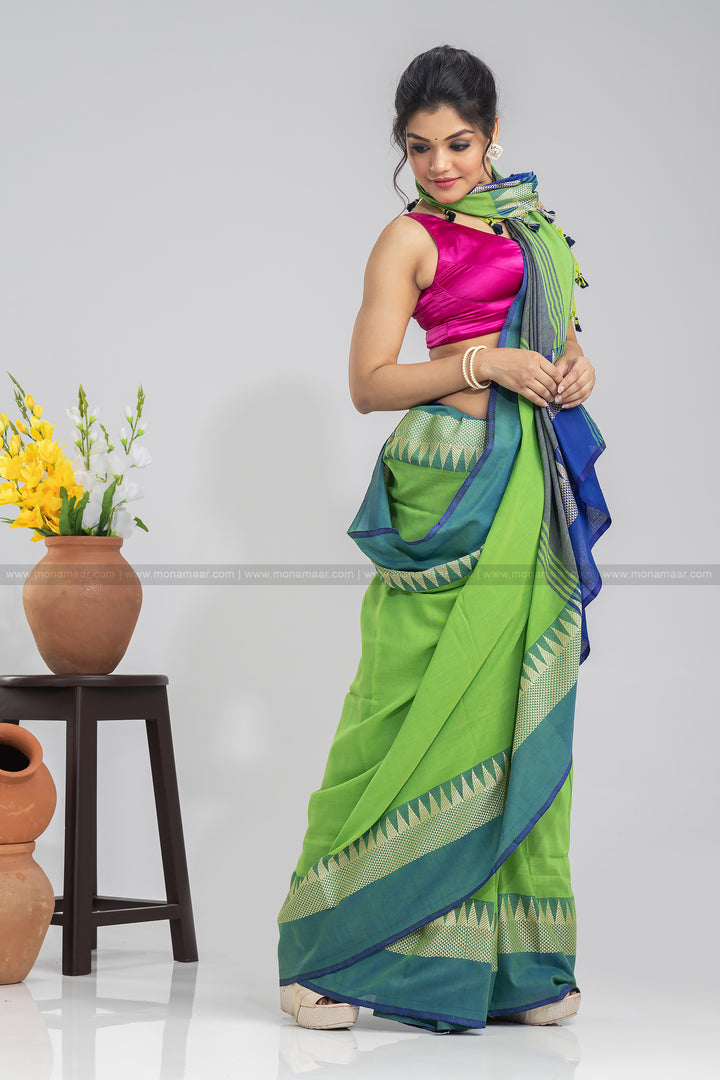 Aura Of Pure Khadi Cotton (Natural Pista Color) Saree