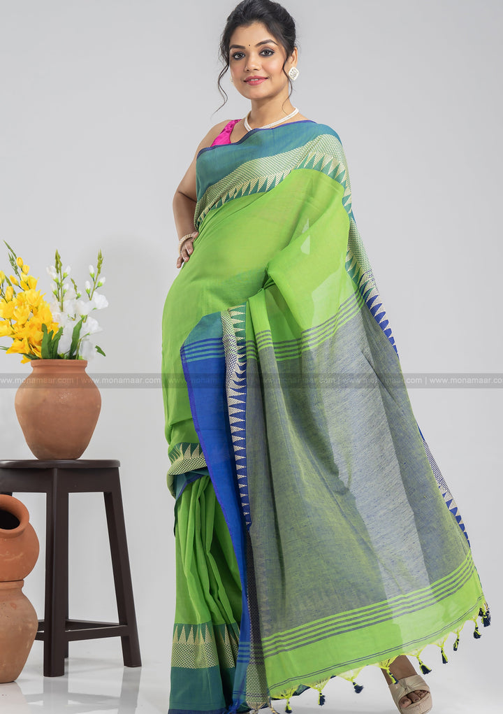 Aura Of Pure Khadi Cotton (Natural Pista Color) Saree