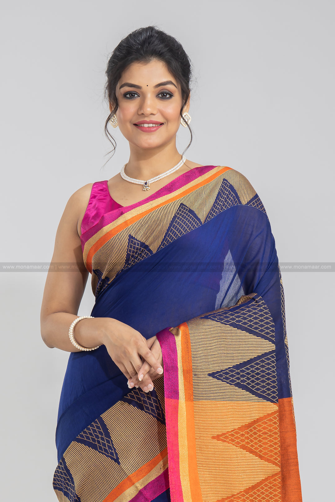 Blue Temple Border Khadi Saree