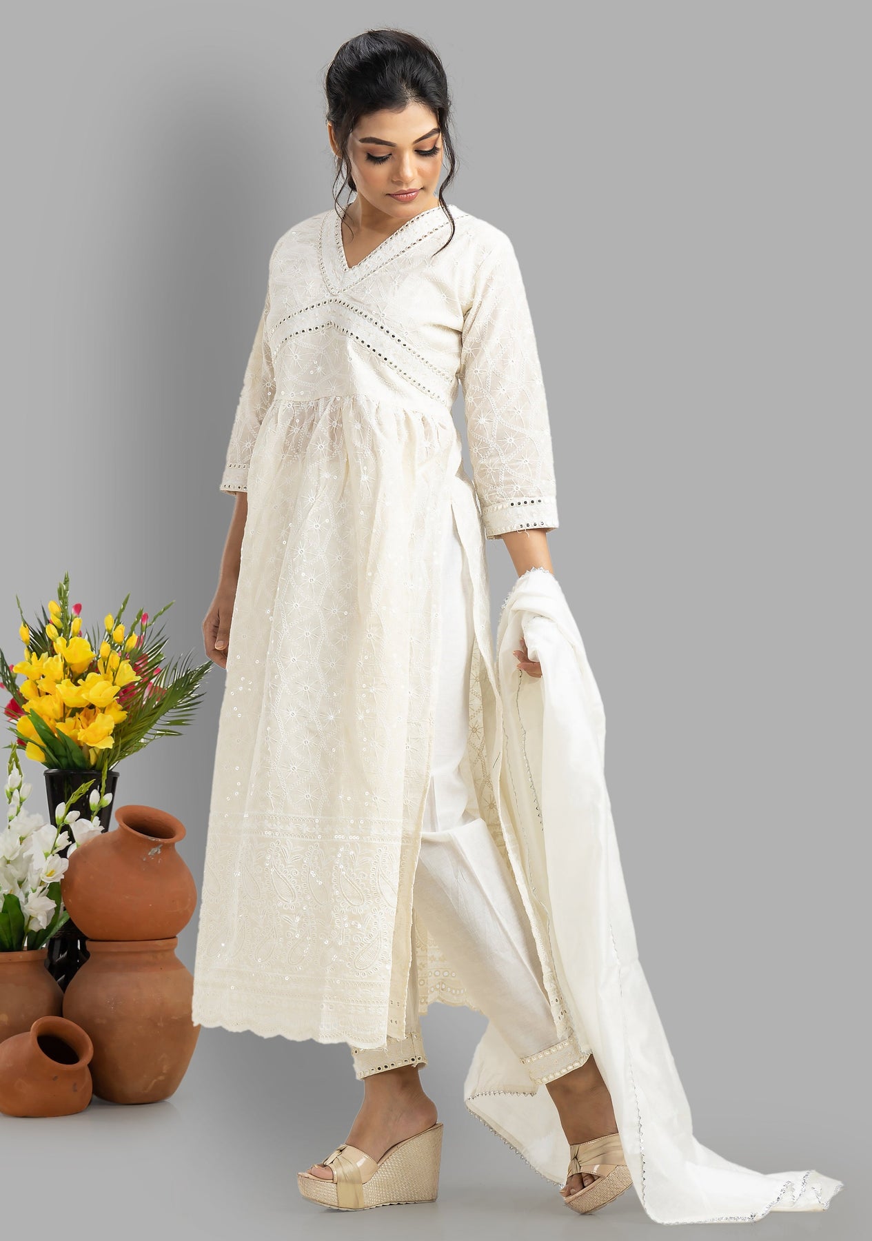 Buy Lakhnavi Fabrics White Cotton Women Kurti for All Purpose White  LFUK02 XXSmall at Amazonin