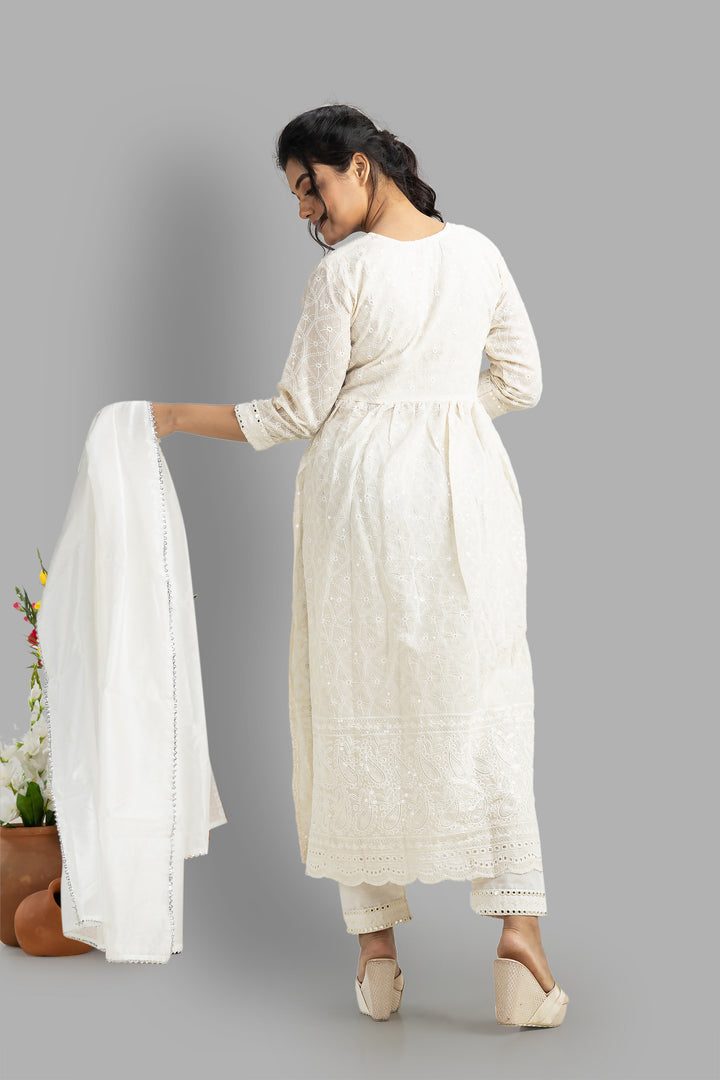 Alia Cut White Chikankari Kurti Set