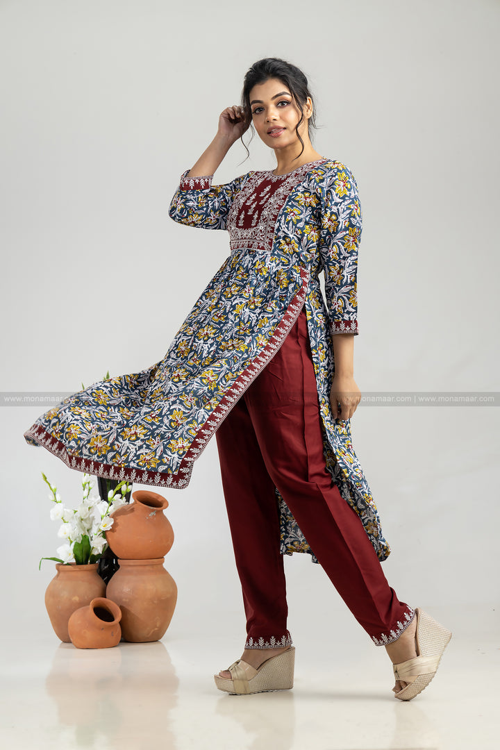 Dark Blue Nayra Cut Kurti Set