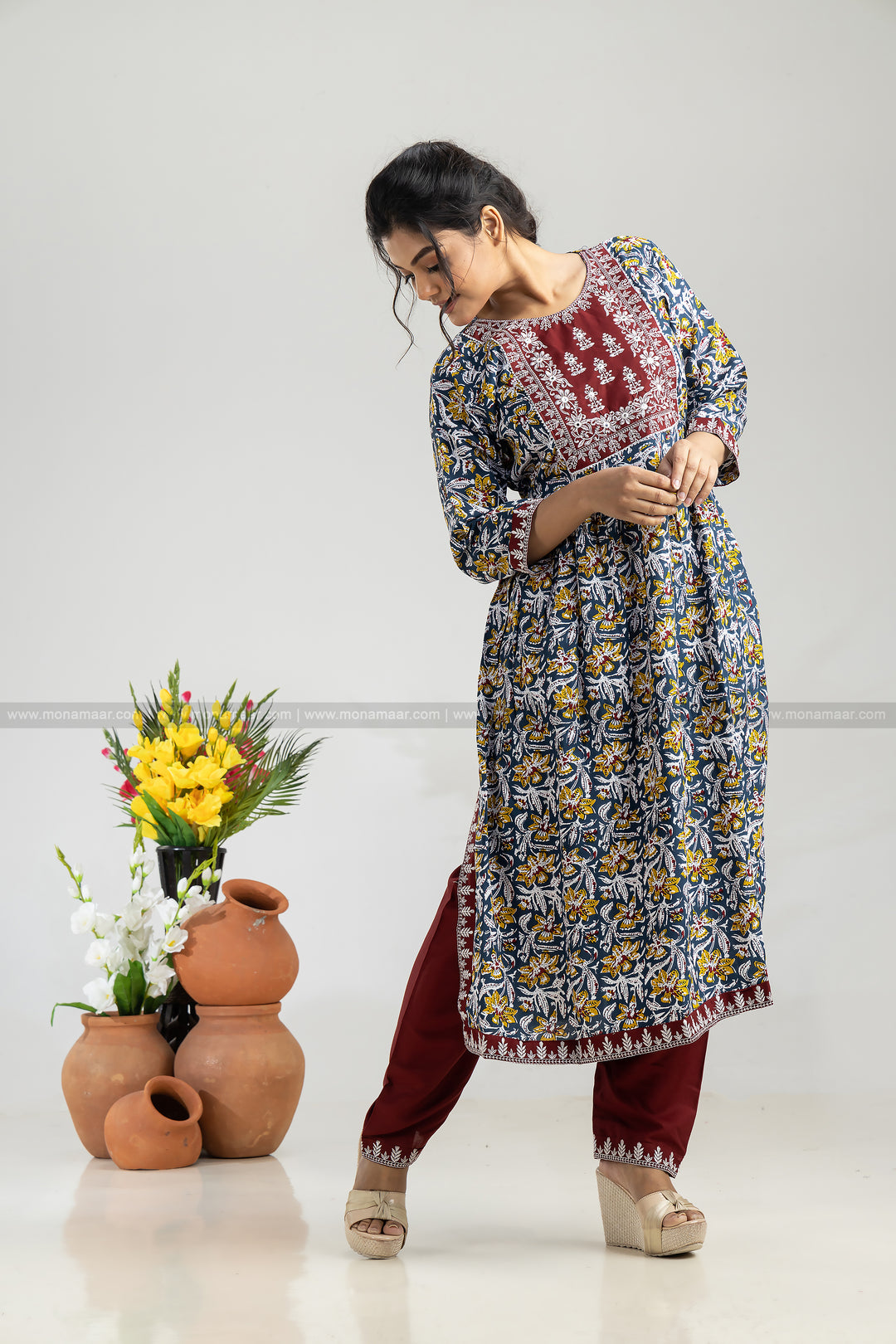 Dark Blue Nayra Cut Kurti Set