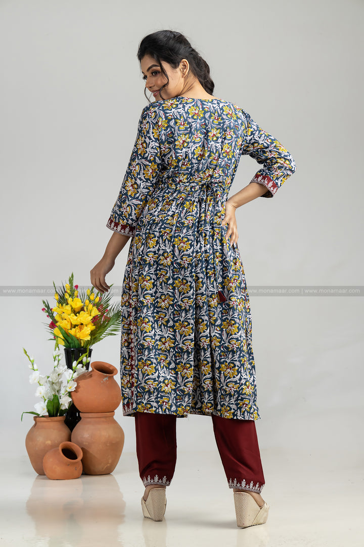 Dark Blue Nayra Cut Kurti Set