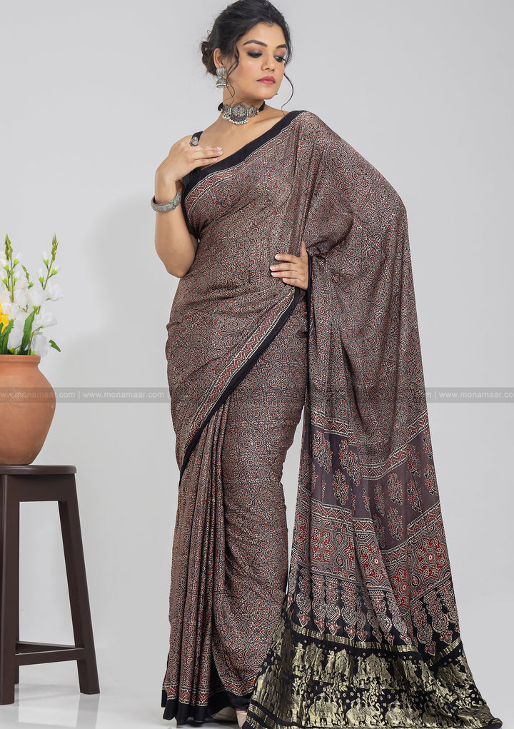 Ajrakh Block Printed Saree