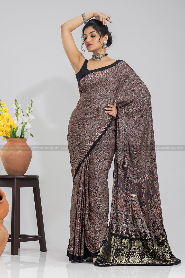 Ajrakh Block Printed Saree