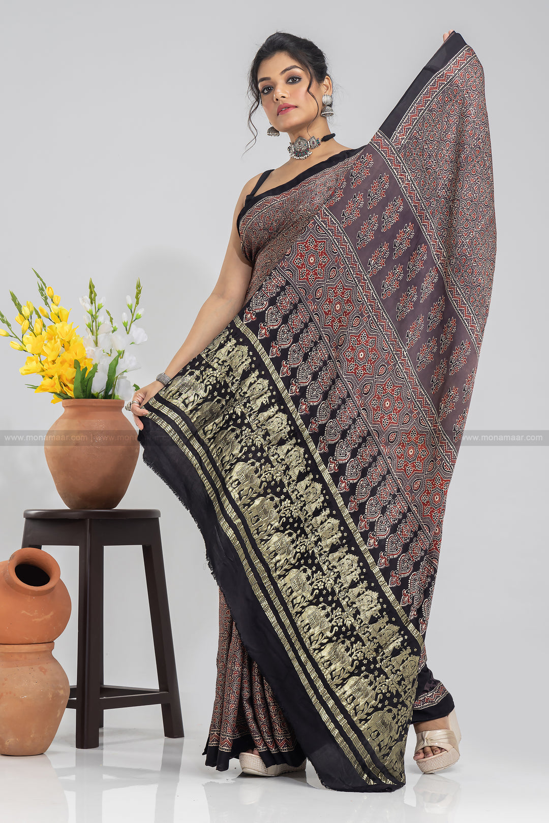 Ajrakh Block Printed Saree