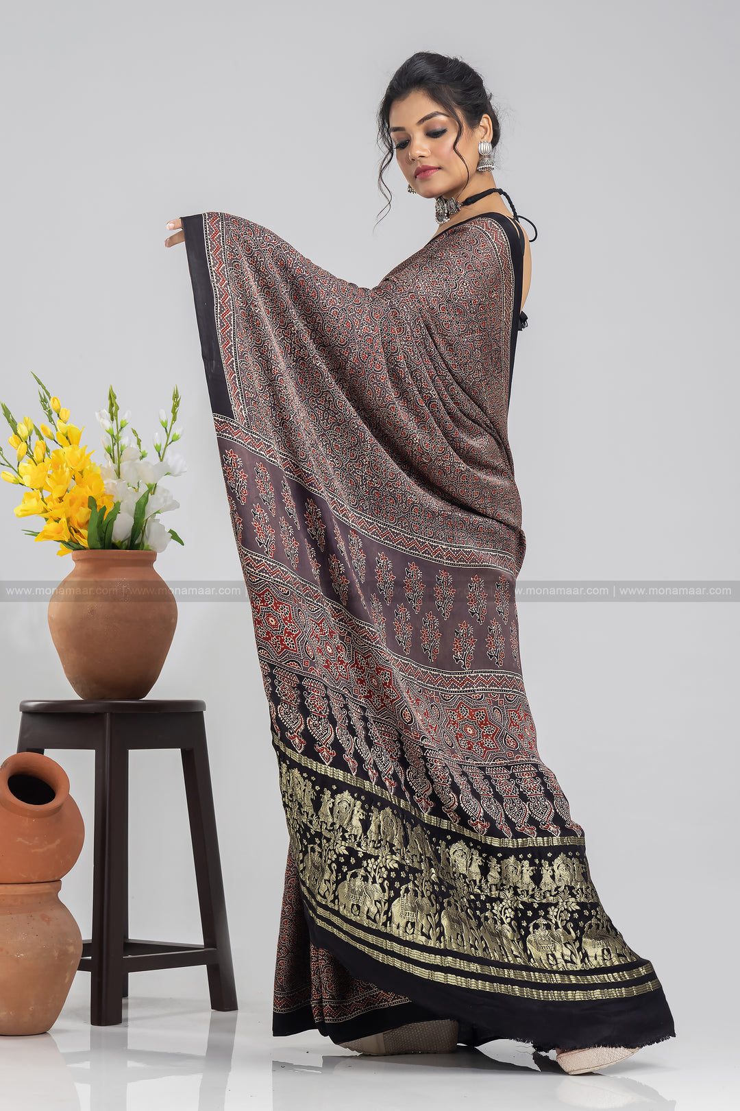 Ajrakh Block Printed Saree