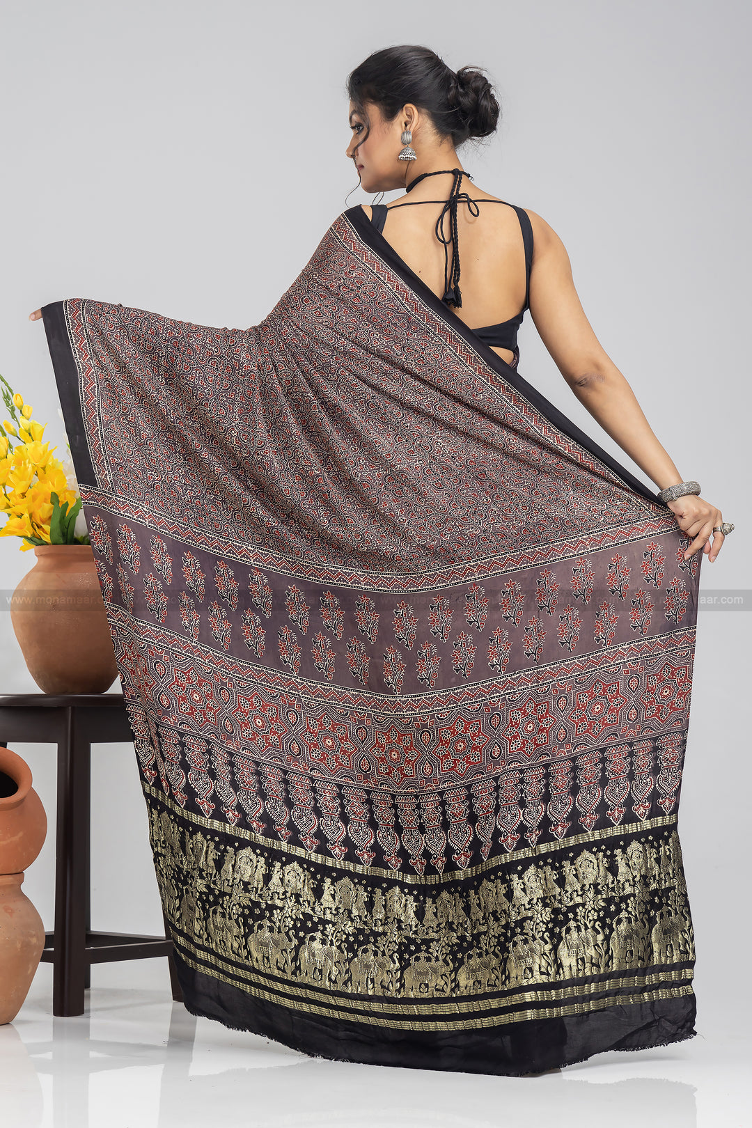 Ajrakh Block Printed Saree